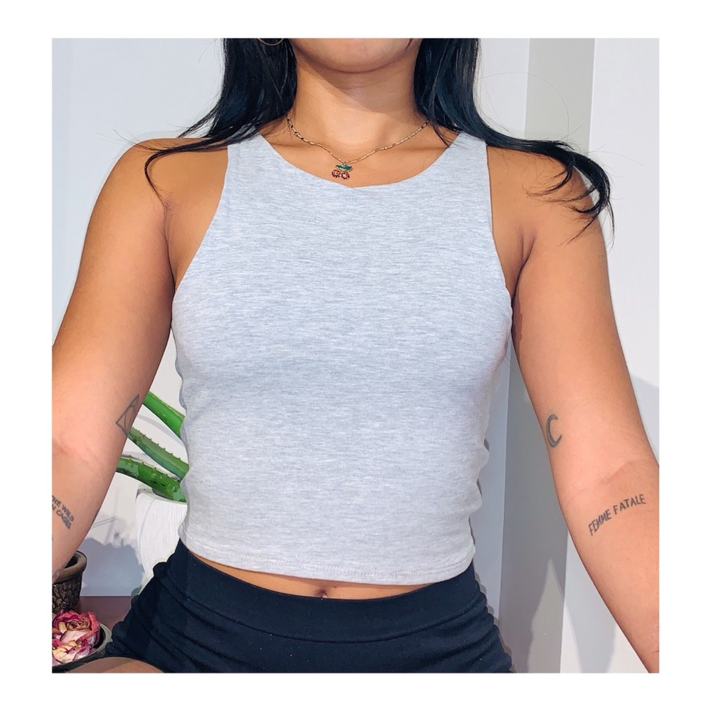 Gray Racerback Crop Top - Picture 2 of 3